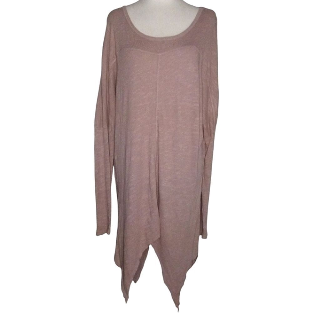 XCVI Dusty Pink Slub Knit Tunic Length Cotton Blend Tunic Top Size Medium